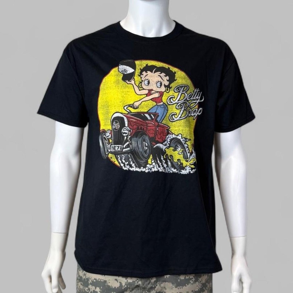 Betty Boop Hot Rod Graphic T-Shirt Men's Large Black H3 Sportgear 2023